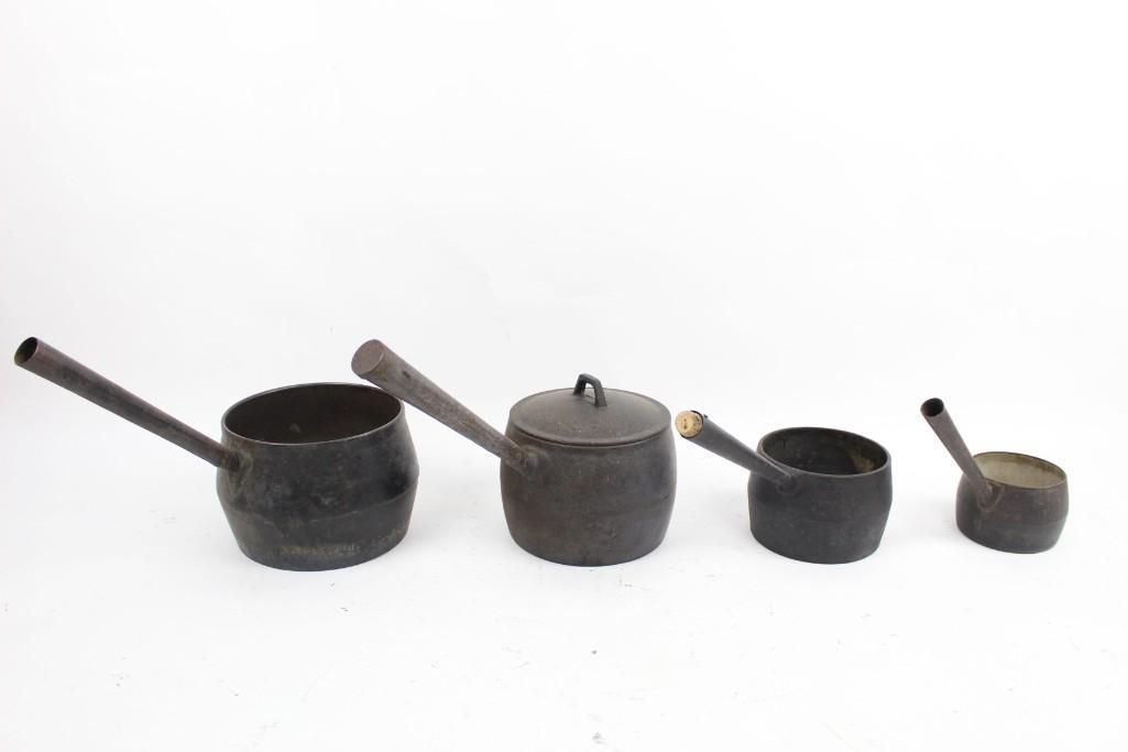 Lot of 4 Antique Cast Iron Handled Pots w/ Gate Marks (1 of 10)