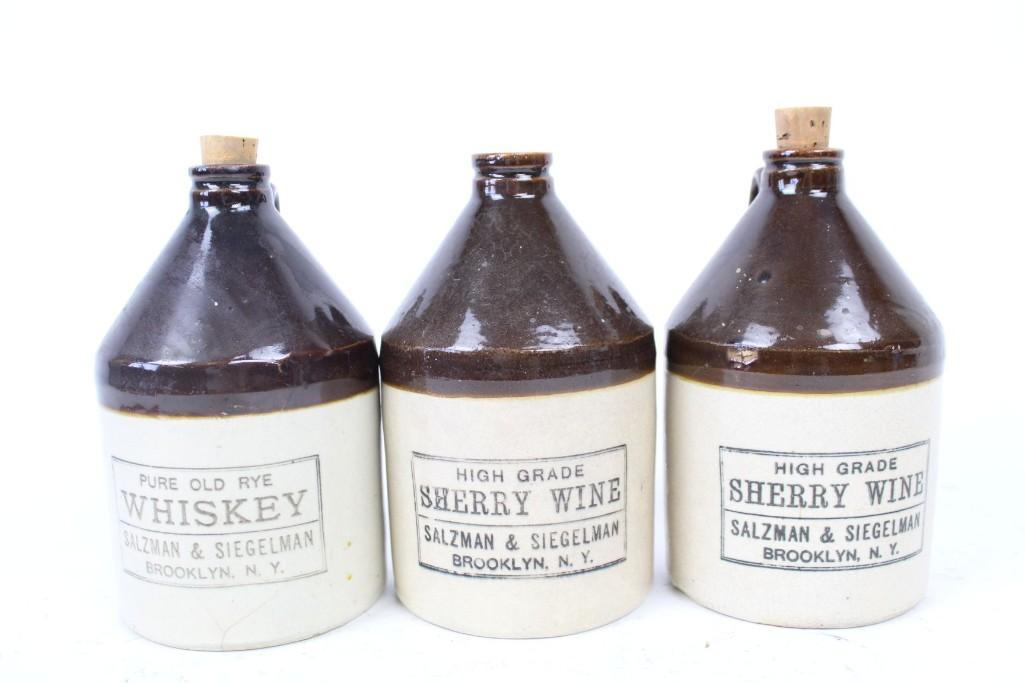 2 Antique Stoneware Salzman Brooklyn Whiskey Jugs (1 of 10)