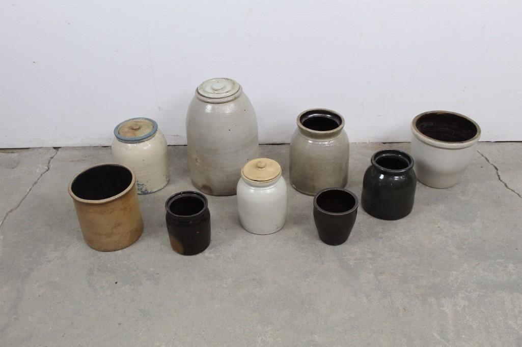 Lot of 9 Stoneware Jugs or Pots, Various Sizes (1 of 3)