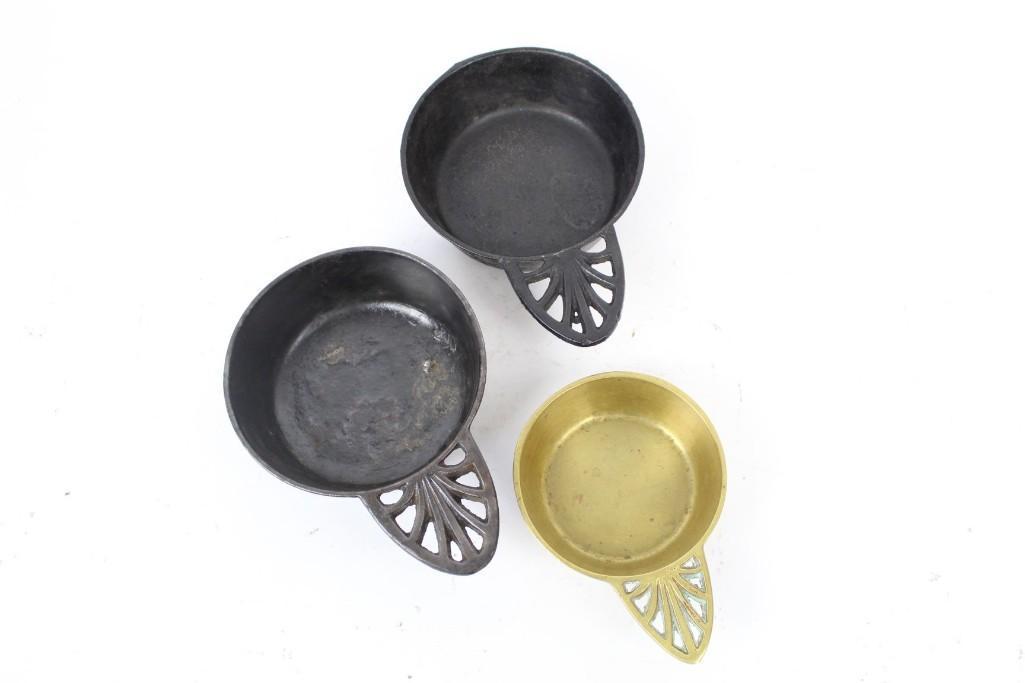 Lot of 3 Antique Cast Iron & Brass Kenrick Porringers (1 of 8)