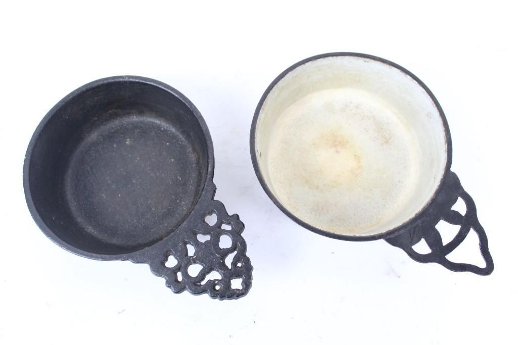 2 Antique Cast Iron Porringers,Clark's,1 Pint,Enamel (1 of 6)