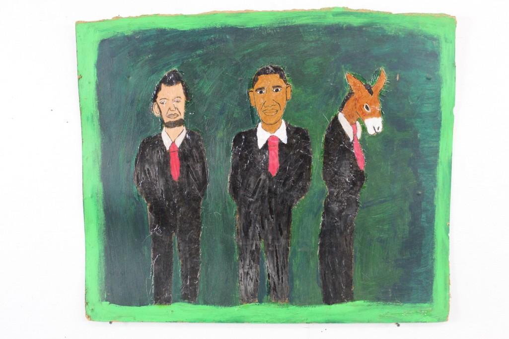 Earl Swanigan Outsider Art Painting of Lincoln, Obama (1 of 7)