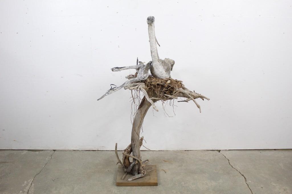 Sybille Leary Driftwood Folk Art Sculpture Heron Birds (1 of 9)