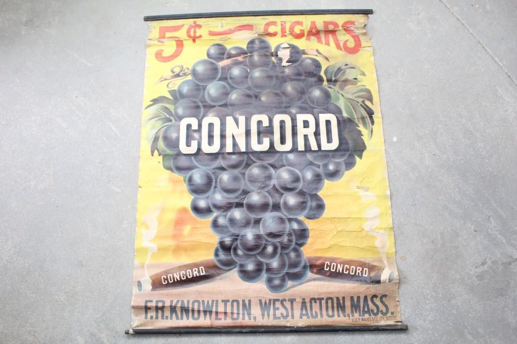 Antique Concord Cigars Advertising Poster Sign w/Grapes (1 of 6)