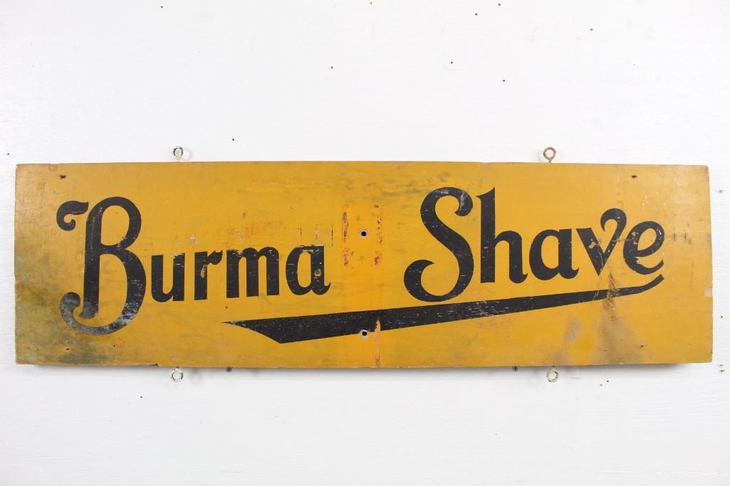 Antique Painted Wood "Burma Shave" Sign,Trumps Your Ace: Antique yellow and black painted wood "burma shave" sign. This double sided sign advertises burma shave on one side and says "trumps your ace" on the other side. The dimensions are 13.5in x 40in x 1in