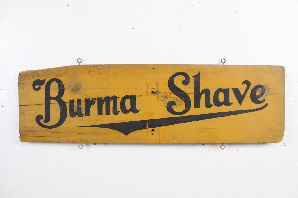 Antique Painted Wood "Burma Shave" Sign,Ten Knots Out: Antique Painted Wood "Burma Shave" Sign,Ten Knots Out. This yellow and black painted wood "burma shave" sign. This double sided sign advertises burma shave on one side and says "we're ten knots out" 