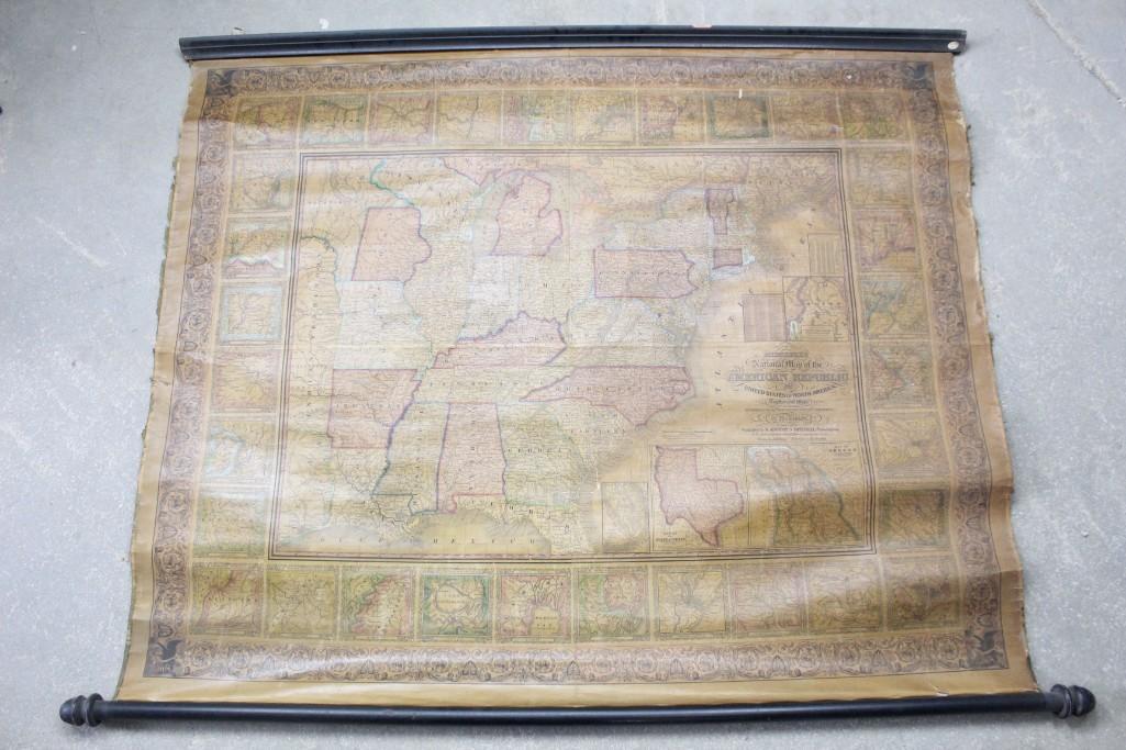 Antique 1846 Mitchel's Wall Map of American Republic (1 of 9)