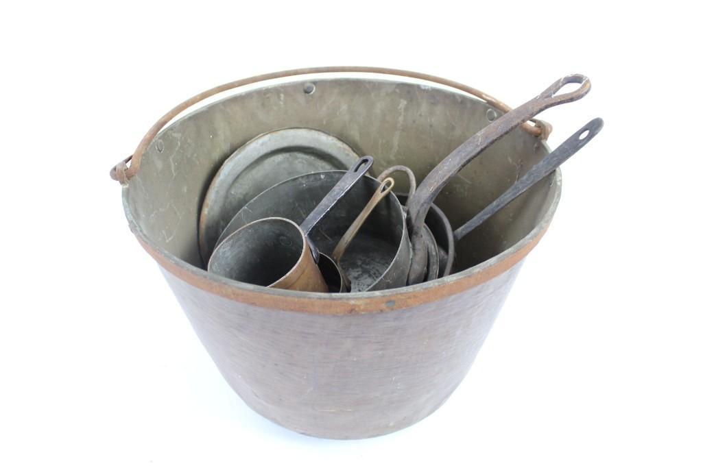 Lot of 8 Pieces Antique Copper Pots Pans Cookware (1 of 10)