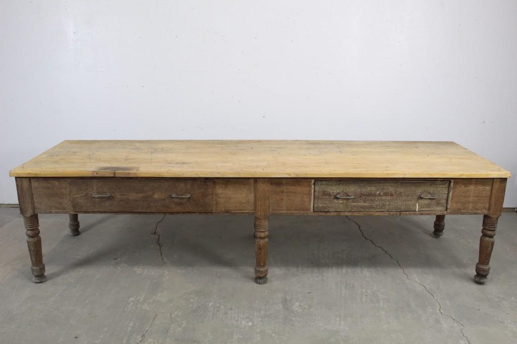 Antique 10-Foot Long Harvest Farm Table with Drawers (1 of 10)