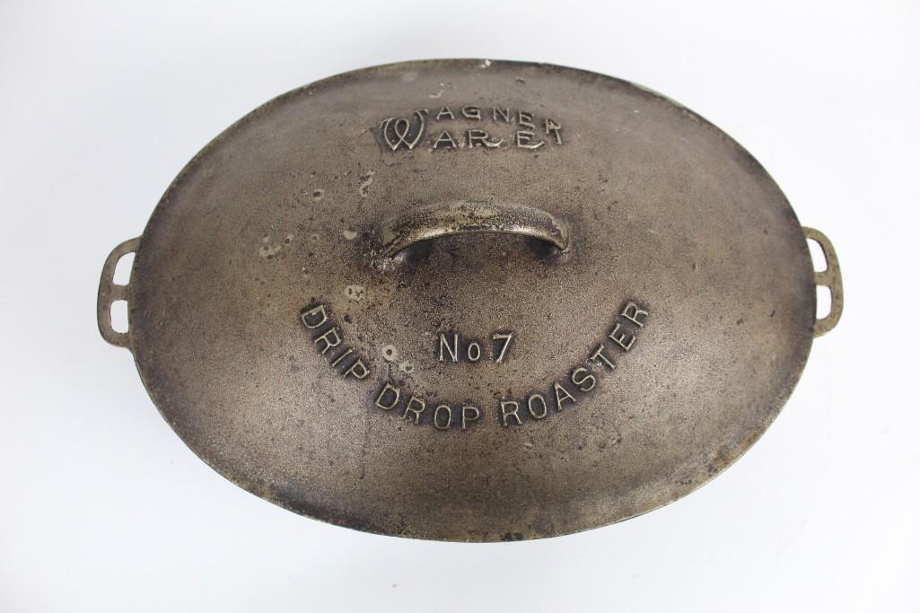 1920s Wagner Ware No.7 Drip Drop Oval Roaster Cast Iron 1920s Wagner Ware No.7 Drip Drop Oval Roaster Cast Iron