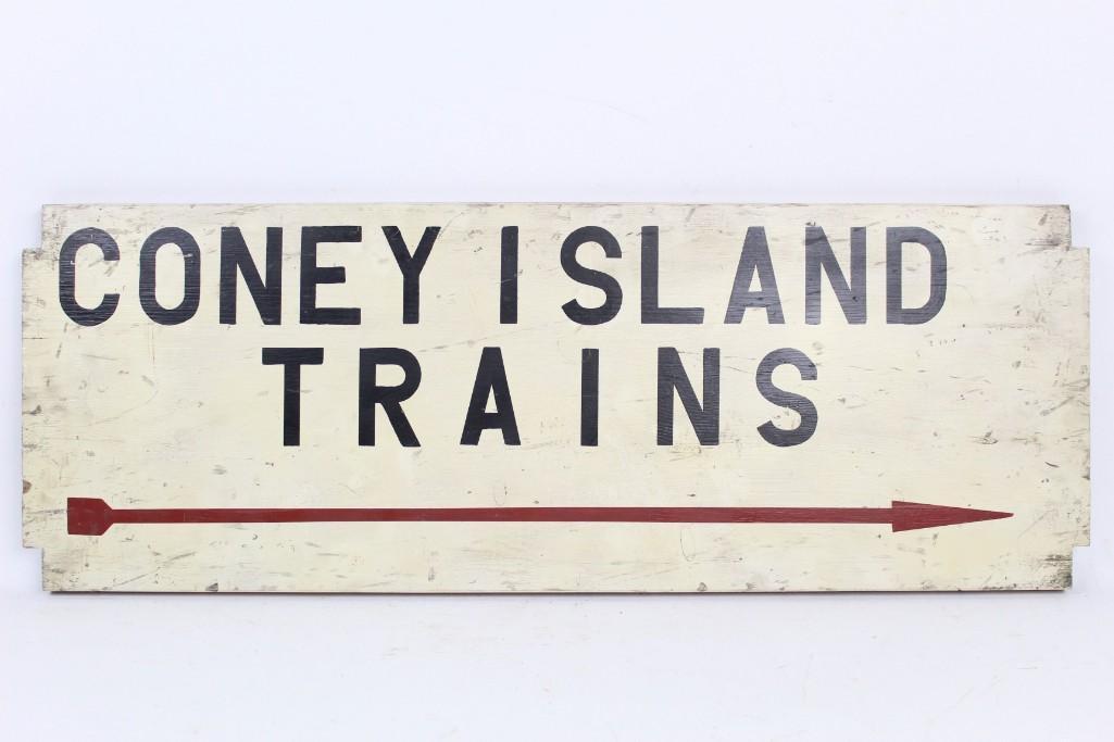 Vintage "Coney Island Trains" Sign with Arrow,Subway (1 of 5)