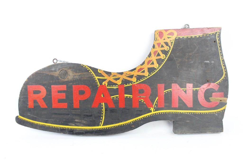 Vintage 70's Wood Shoe Repair Advertising Trade Sign (1 of 8)