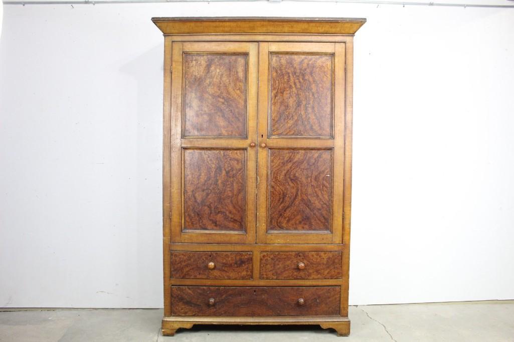Large 19th Cent Antique Grain Painted Wardrobe Cupboard (1 of 10)