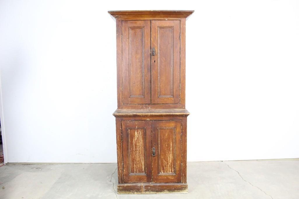 Antique Two-Piece Stepback Paneled Cupboard Cabinet (1 of 10)