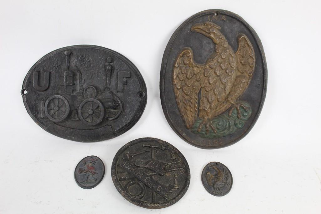Lot of 5 Antique Cast Iron Firemarks or Fire Medallions (1 of 6)