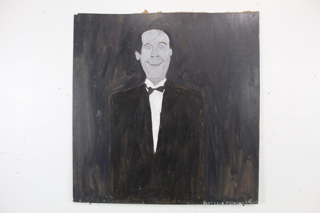 Earl Swanigan Outsider Art Painting of Actor Bert Lahr: Earl Swanigan outsider art painting of Actor Bert Lehr. Earl Swanigan was a prominent outsider artist in Hudson, NY. He was well known for his paintings of celebrities and cultural icons. This is a pa
