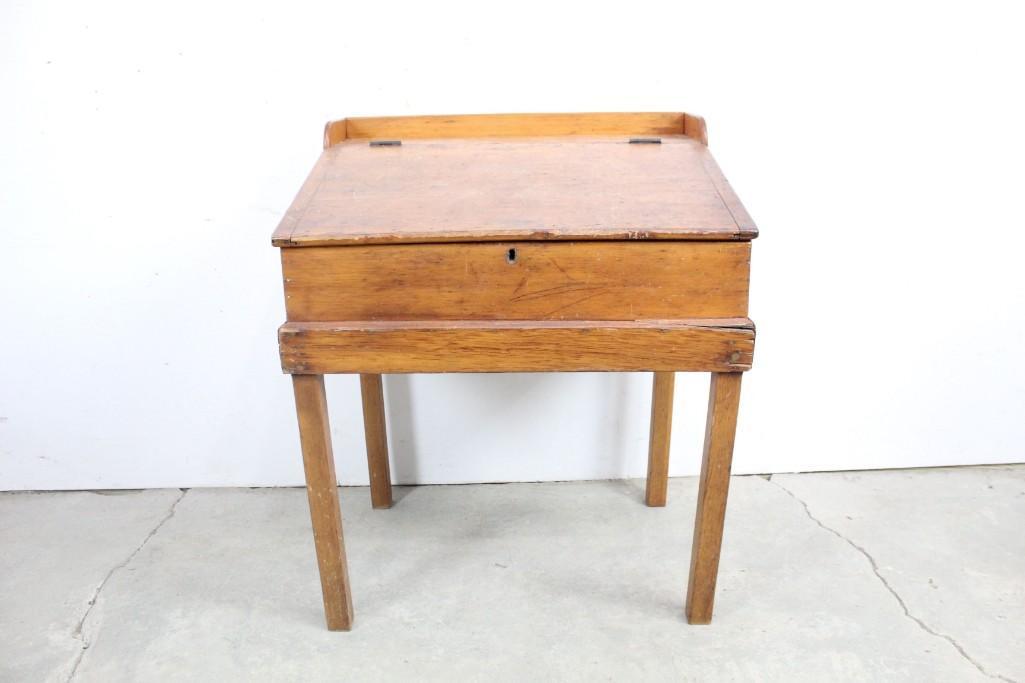 Antique Schoolmaster Wooden Desk with Compartments (1 of 10)