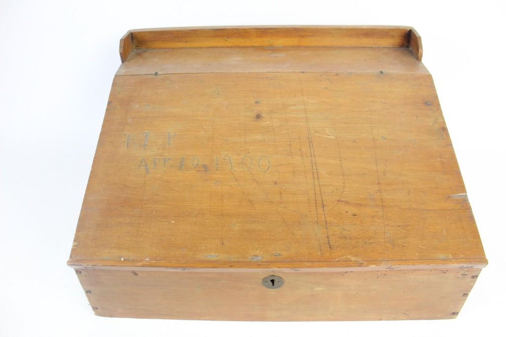 Antique Wood Tabletop Writing Desk,Carved "RIP 1900" (1 of 10)