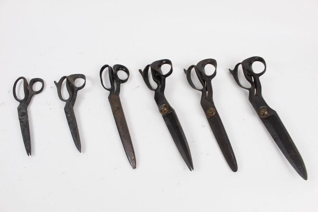 Lot of 6 Large Cast Iron Shears Scissors,Tailor Textile (1 of 8)