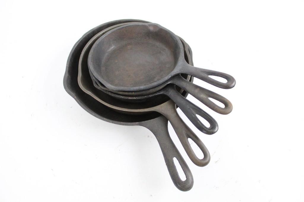 Lot of Great 5 Misc Unmarked Antique Cast Iron Skillets (1 of 10)