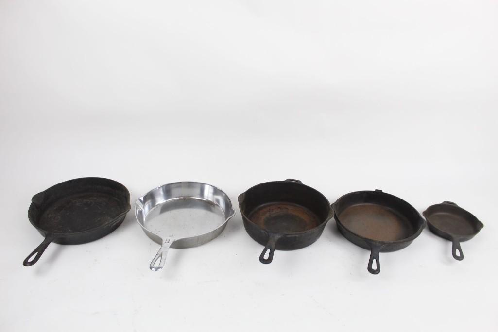 Lot of 5 Antique Griswold Cast Iron & Chrome Skillets (1 of 10)