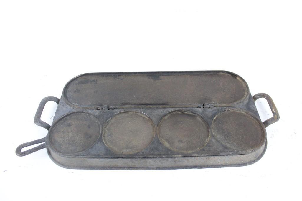 Rare Antique Cast Iron Egg Bacon Pancake Griddle (1 of 7)
