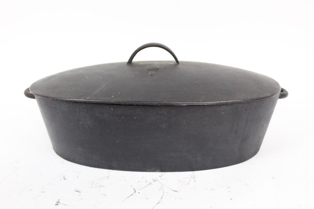 Large Oval Cast Iron Dutch Oven Pot with "5" on Lid (1 of 8)