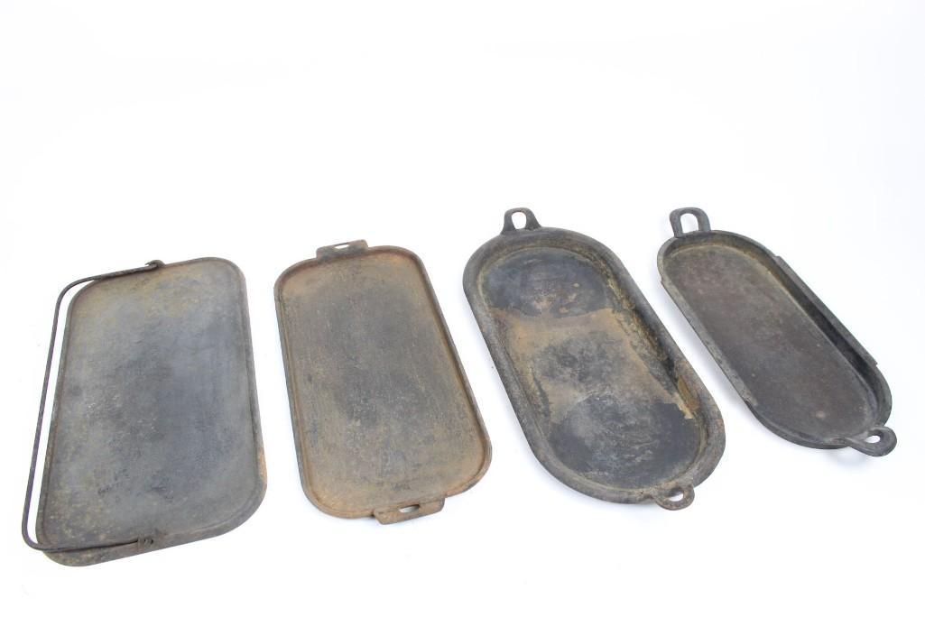 Lot of 4 Misc Antique Cast Iron Griddles w/ Gate Marks (1 of 10)