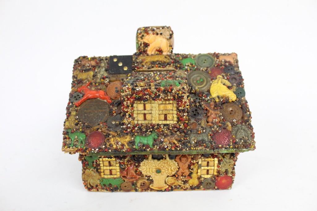 Miniature Folk Art Memory Box House Shaped Piggy Bank (1 of 8)