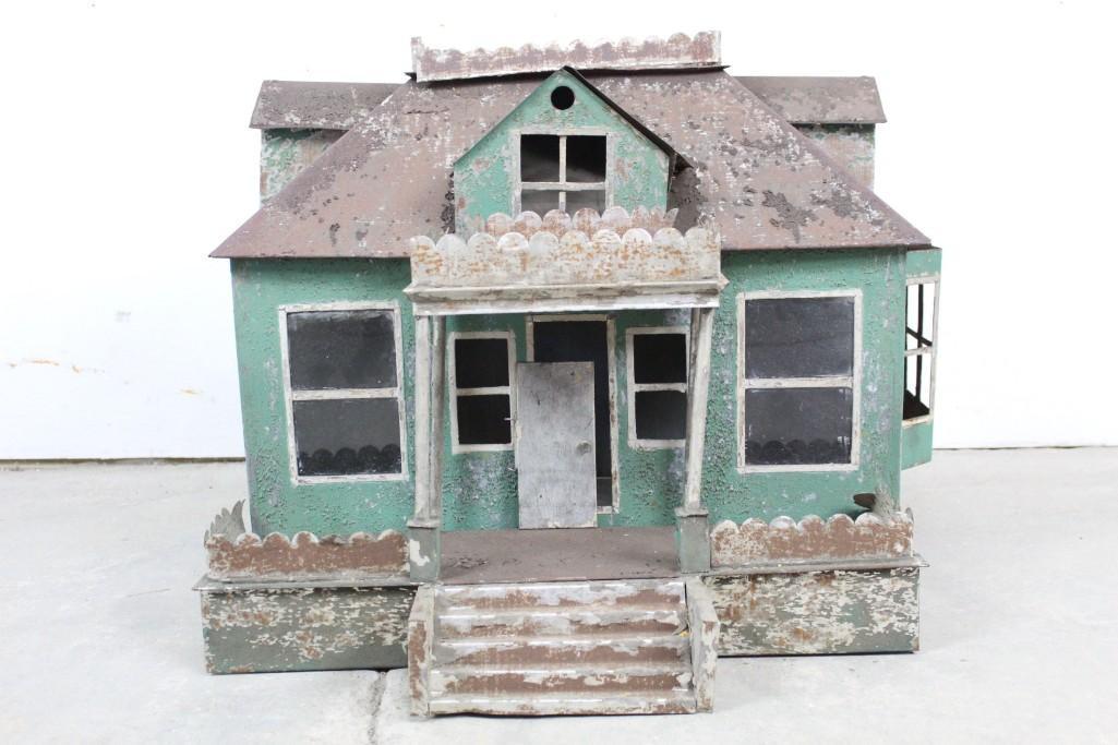 Lrg Antique Victorian Tin House Model,Toleware Painted (1 of 10)