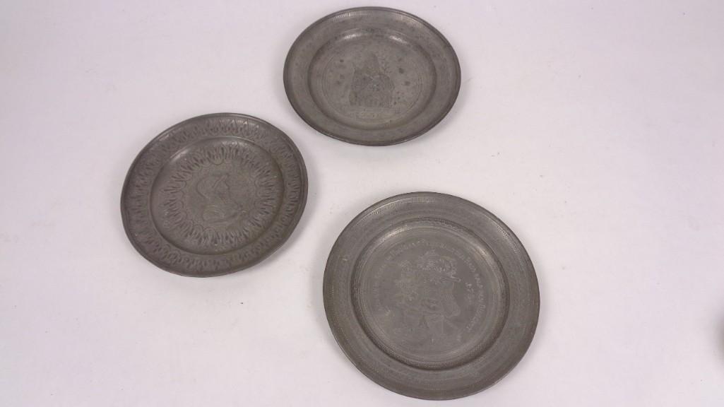 Lot of 3 Antique 19thC Pewter Plates,Portrait Engraving (1 of 8)