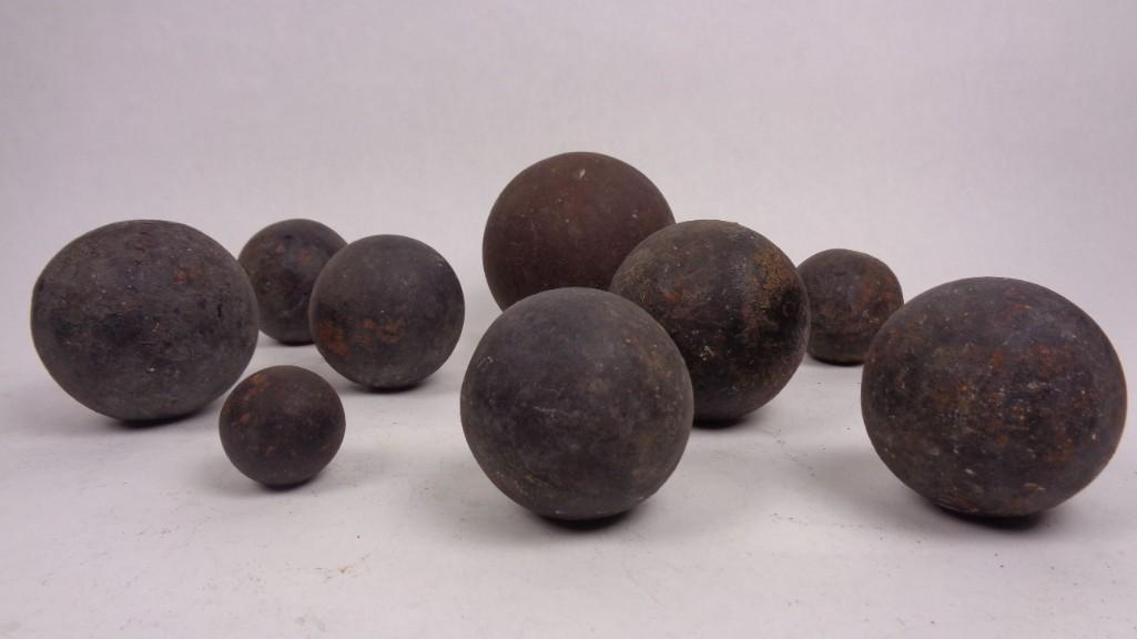 Collection of 9 Antique Iron 18th & 19th C. Cannonballs (1 of 3)