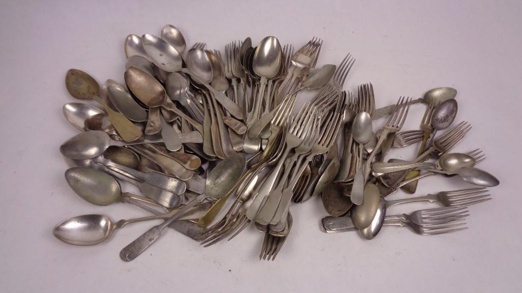 Huge Lot of Antique Assorted FLatware Silverplate,19thC (1 of 4)