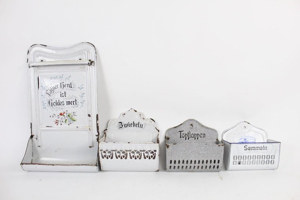 4 Enameled Metal Wall Hanging Kitchen Containers (1 of 10)