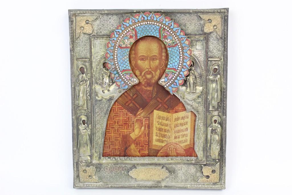 Metal Russian Orthodox Religious Icon of Saint Nicholas (1 of 7)