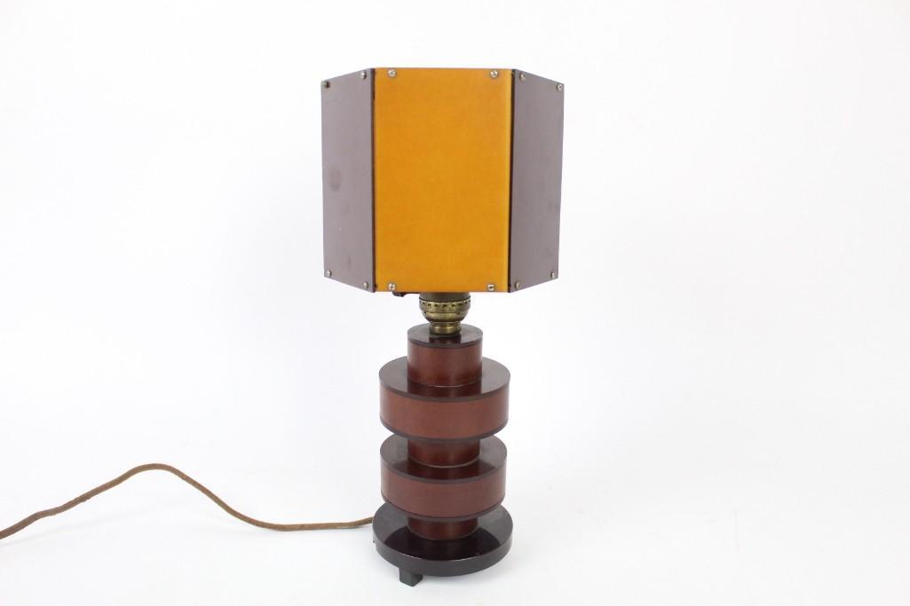 Art Deco Bakelite & Wood Yellow & Red Table Lamp (1 of 6)