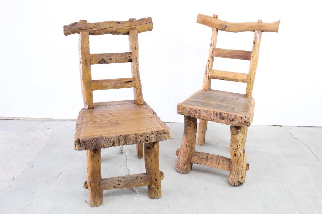 Pair of Folk Art Burl Wood Chairs,Mid-Century Modern (1 of 7)