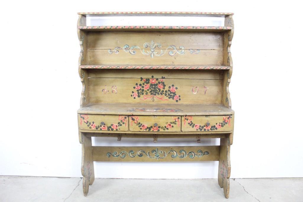 Antique Wood Kitchen Hutch,Shelves ,Dutch Painted (1 of 10)