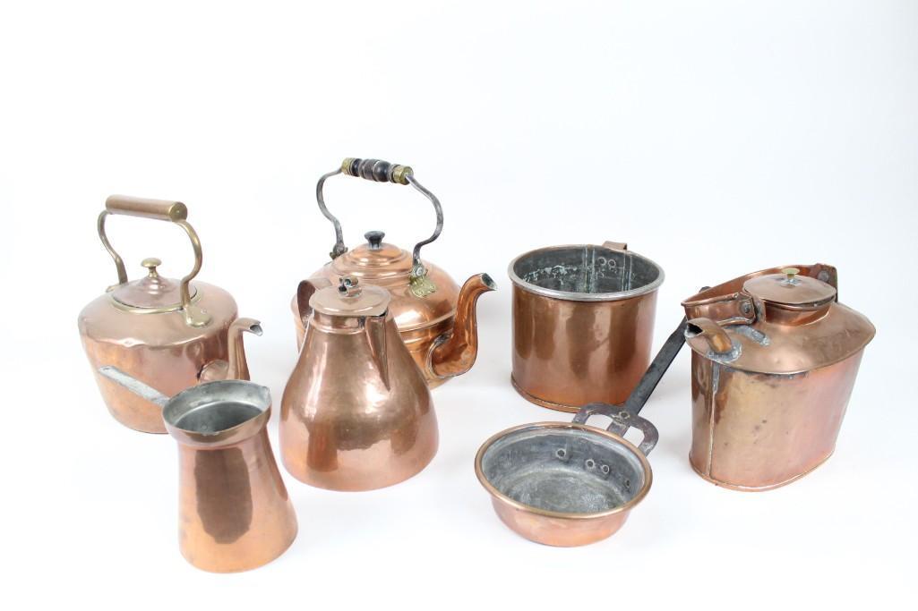 Lot of Antique Copper Kitchen Tea Pot,Pans,Cooking,Poli (1 of 10)