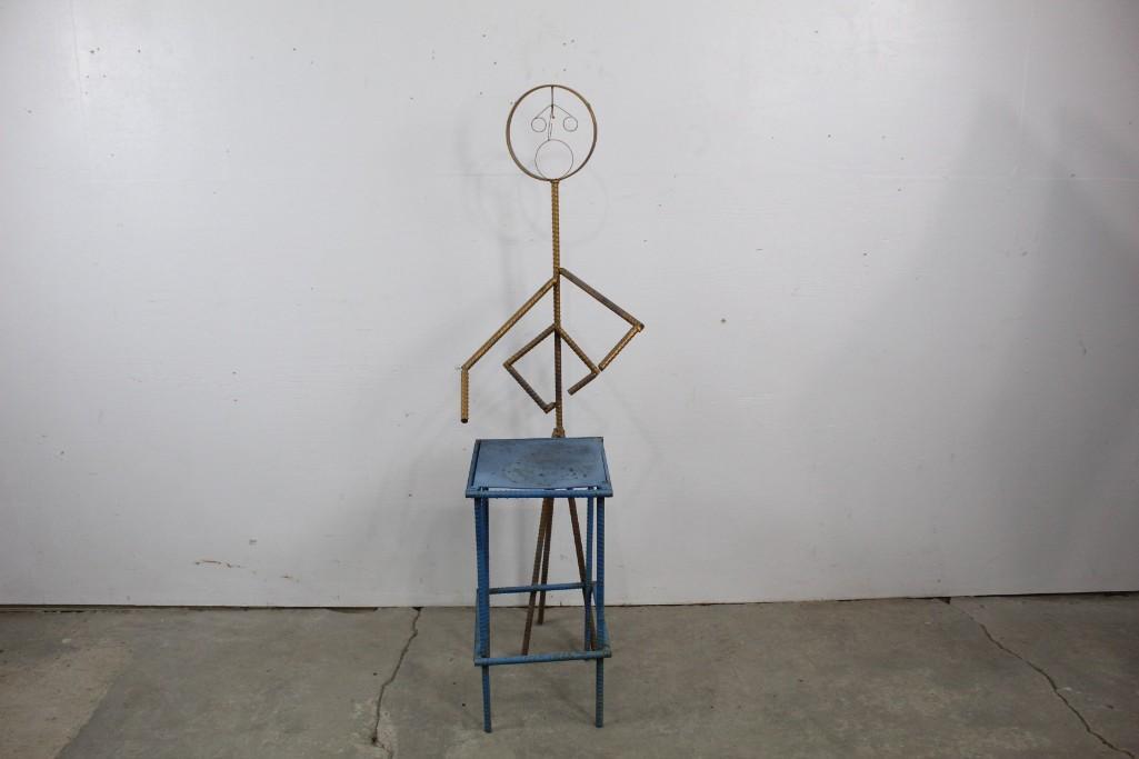 Folk Art Blue & Gold Bent Metal Stand in Shape of a Man (1 of 7)
