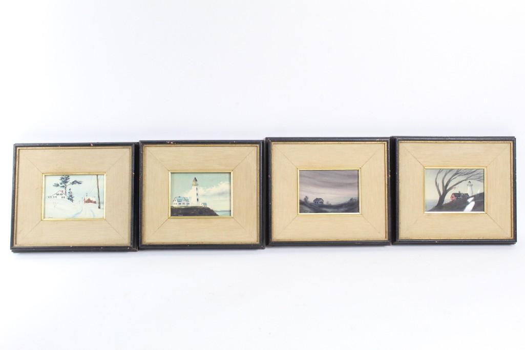Set of 4 Framed Small Peter Hurd Watercolor Paintings (1 of 10)