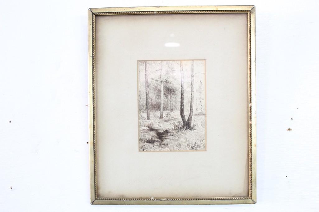 Antique Framed Signed Pen & Ink Drawing of a Forest (1 of 7)