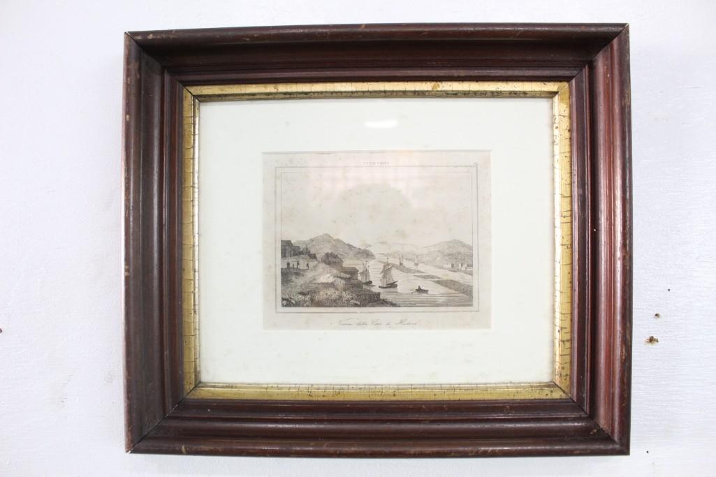 Antique Italian Print "View City of Hudson" & River (1 of 6)