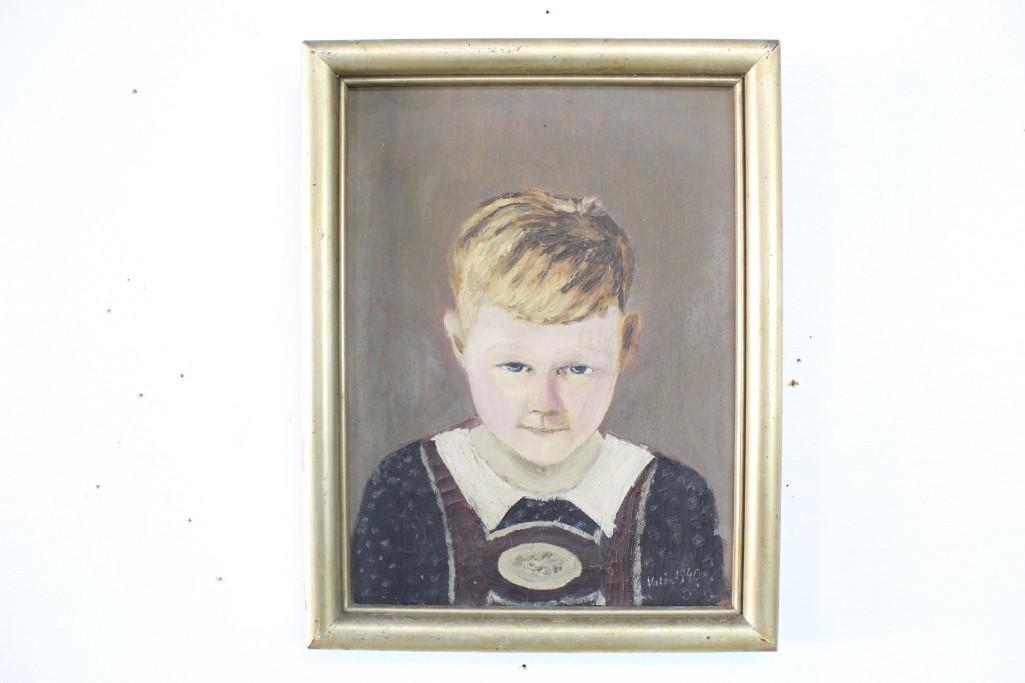 Antique Signed Gold Framed 1940 Painting of German Boy: Antique signed gold framed 1940 painting of a German boy. This little portrait of a German boy was painted in 1940 and is signed on the bottom right. It is framed with a gold frame. The dimensions are