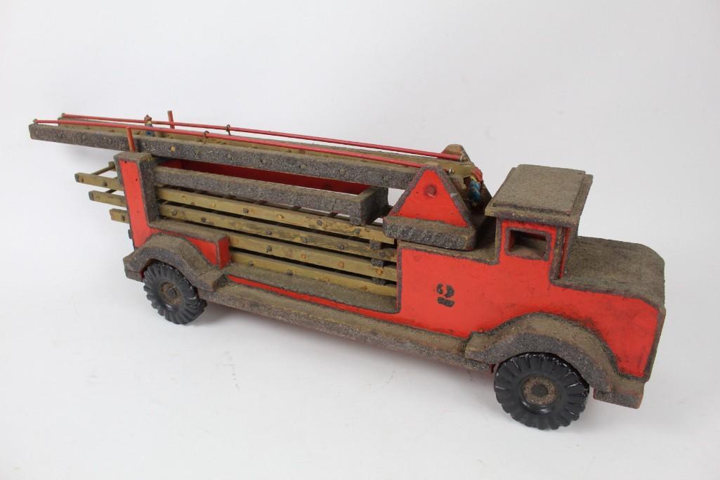 Antique Folk Art Handmade Firetruck,Ladder Truck Toy (1 of 6)