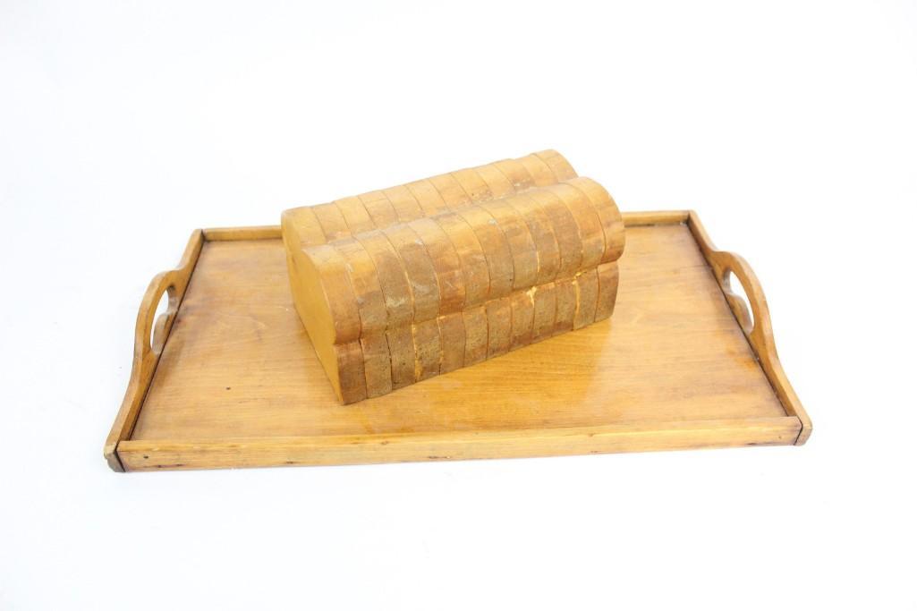 Folk Art Wooden Loaf of Sliced Bread on Wooden Tray (1 of 6)
