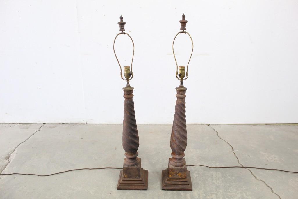 Pair of Tall Cast Iron Lamps,Architectural Twisted Iron (1 of 6)