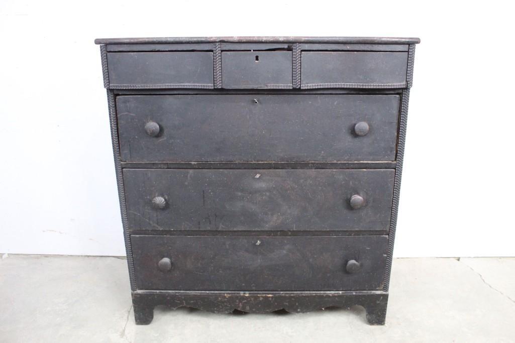 19th C. Antique Tall Dark Wood Dresser,Chest of Drawers (1 of 10)
