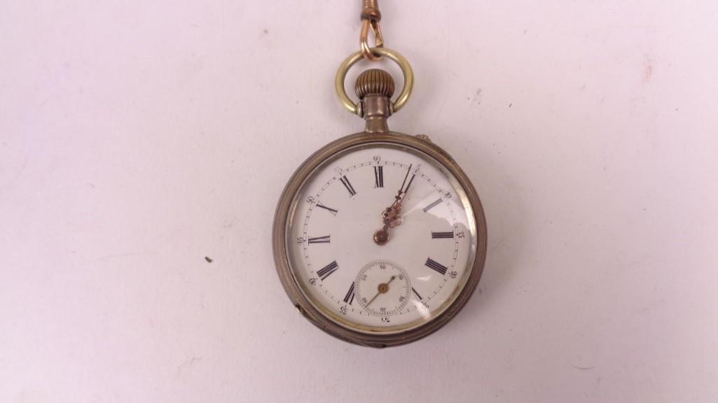 Silver Gebhardt Swiss Open Face Engraved Pocket Watch (1 of 9)