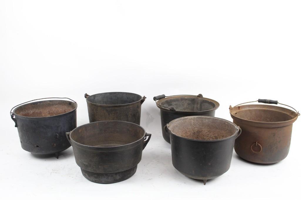 Lot of 6 Antique 19th C. Cast Iron Pots with Gate Marks (1 of 10)